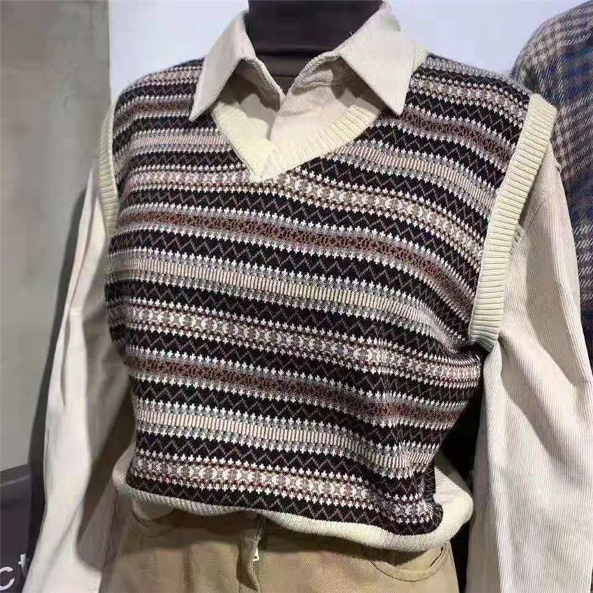 Женский трикотажный жилет в этническом стиле короткий вязаный свитер пальто без