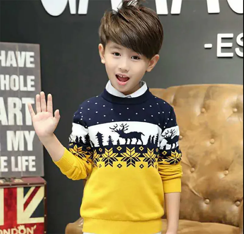 Рождественские свитеры для мальчиков зимняя детская одежда с принтом лося