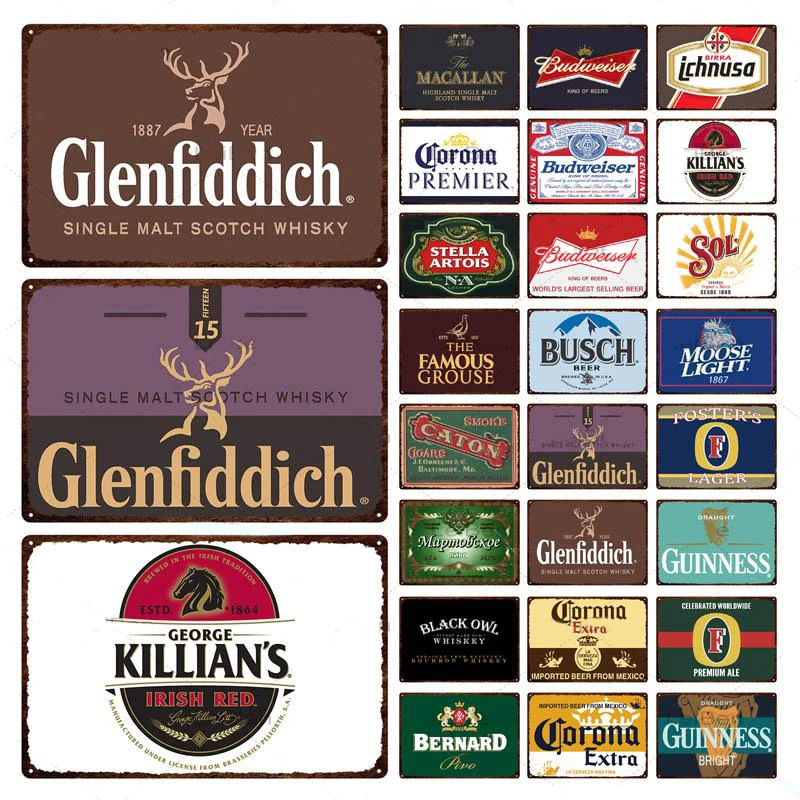 Знаменитый бренд пива Оловянная вывеска винтажная потертая металлическая