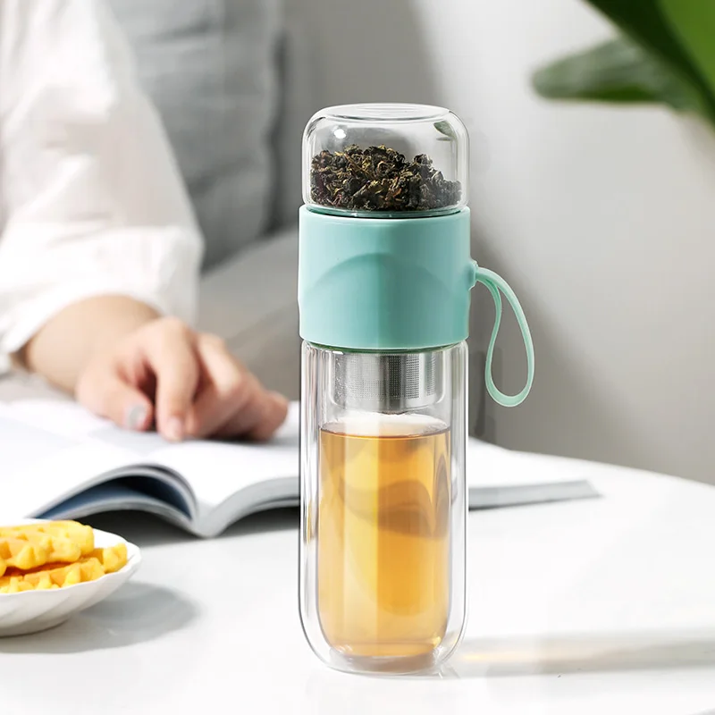 Blue 390ml Oneisall стеклянная чайная бутылка для воды с инфузионный стакан с двойными стенками 400 мл Свободная чайная и водная разделительная чайная бутылка кружка для путешествий - Цвет: Blue 390ml
