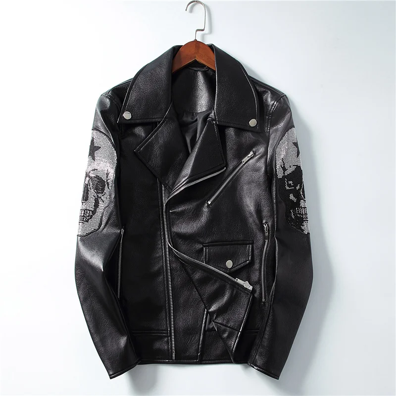 

High-quality PU new leather jacket with skulls fashionable European and American trend motorcycle personalized coat