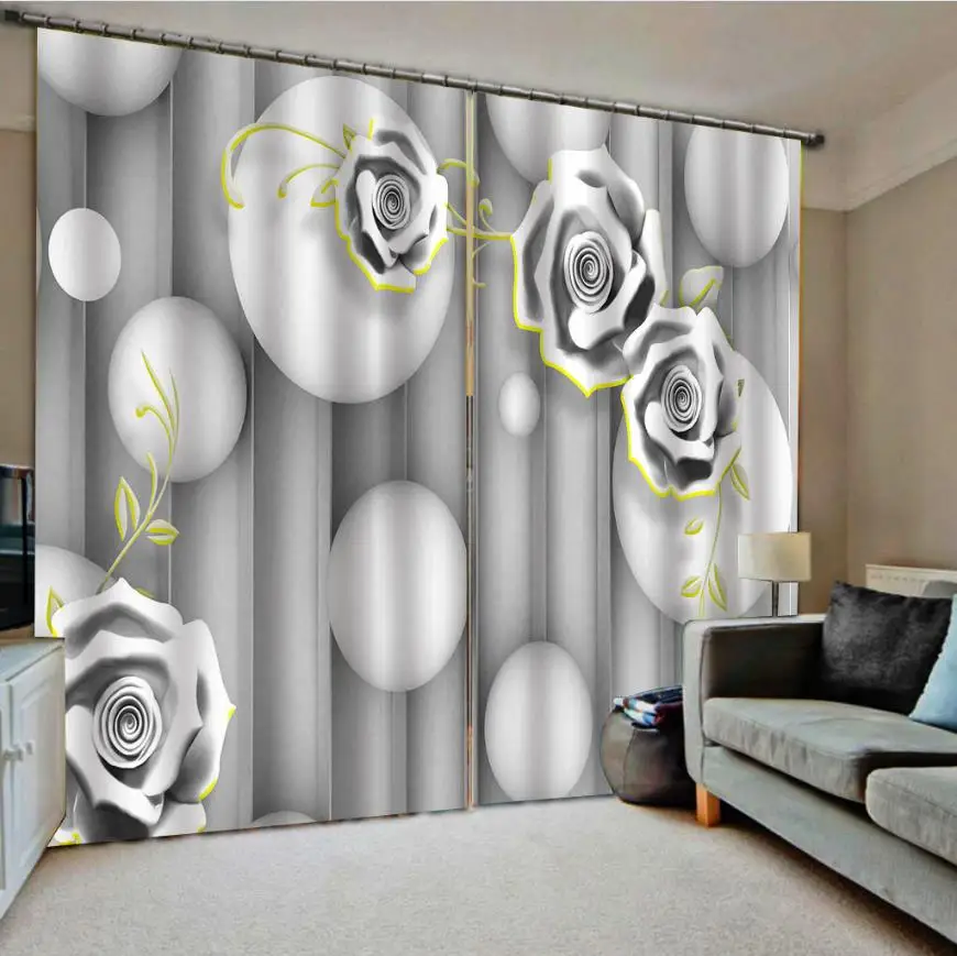 Пользовательские роскошные 3D затемняющие шторы с рельефными кругами розами для