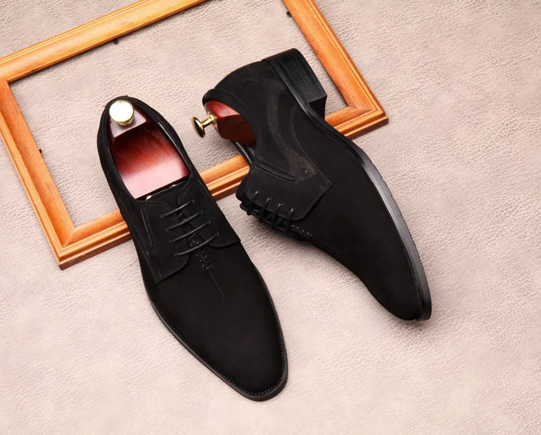 

Fashion Suede Men Oxford Shoes Brogues Genuine Leather Italian Design Dress Lace Up Business Wedding Black Formal Party Shoe Men