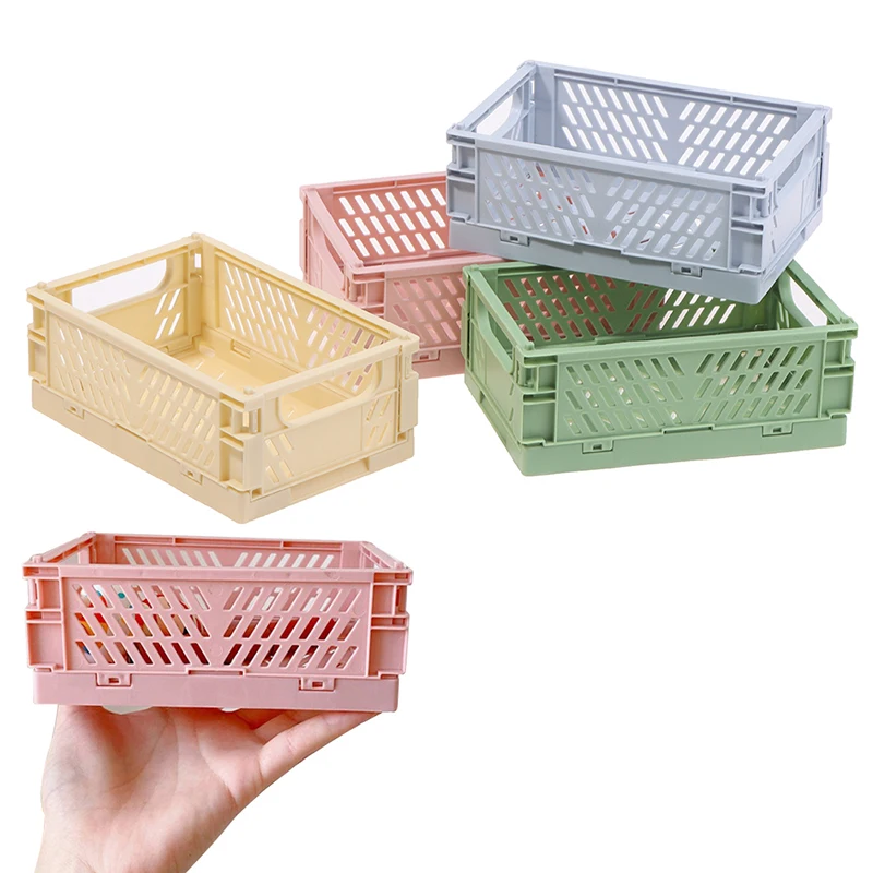 

Mini Folding Collapsible Plastic Storage Crate Box Foldable Plastic Storage Case Desktop Carrying Basket