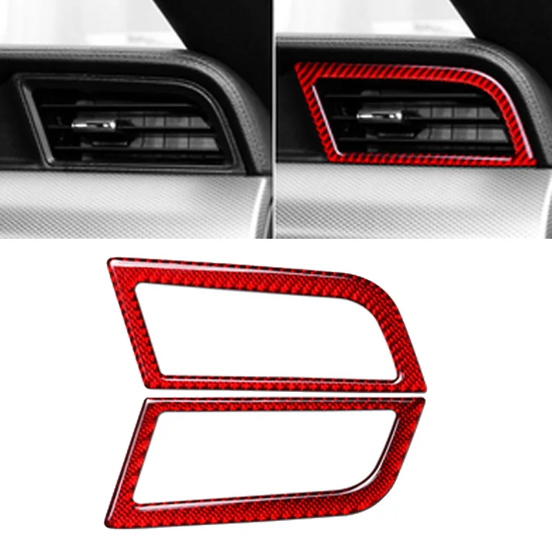 Carbon Fiber 2pcs Car Air Outlet Trim Frame Cover For Ford Mustang 2015-2019 Interior Accessories Car-Styling Red |