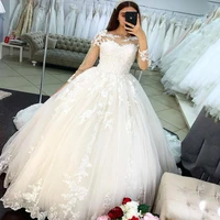 vestidos de novia 2022 long big ball wedding dresses boat neck bridal dresses long sleeves gowns robe de mariee