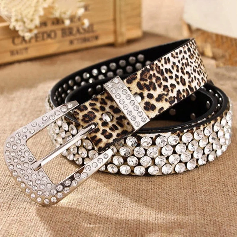 

Korean Style All-Match Women's Belt Fashion Belt Women's Rhinestone Inlaid Wide Belt with Jeans