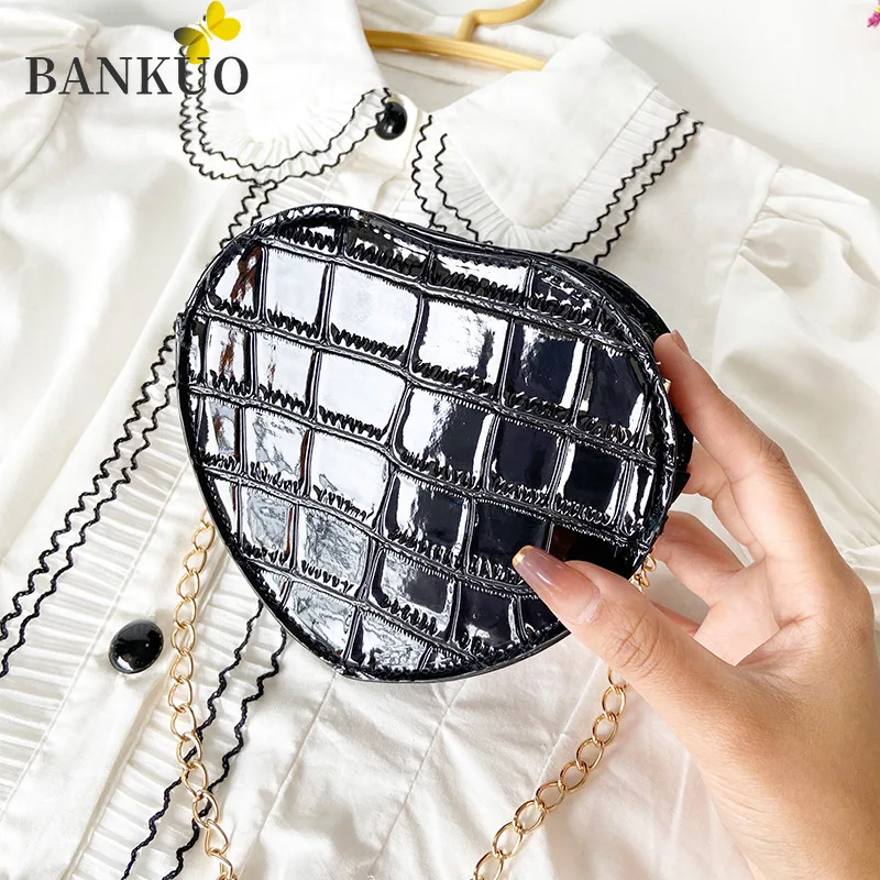

BANKUO Candy Colors Womens Bags PU Heart Shape Zipper Handbags Crocodile Pattern Mini Crossbody Bags for Girl Sweet Fashion C347