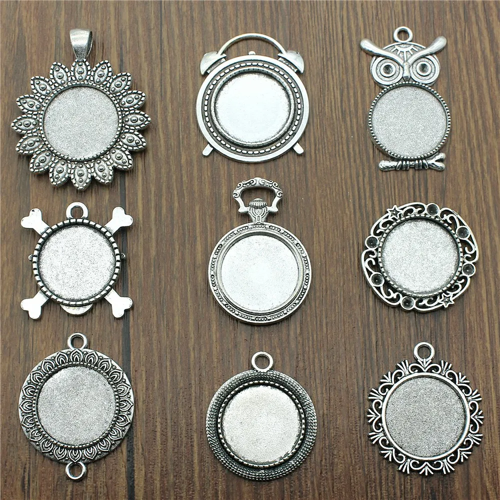 

4pcs Fit 20mm Round Glass Cabochon Base Setting Pendant Tray For Jewelry DIY Making Antique Silver Color FM4027