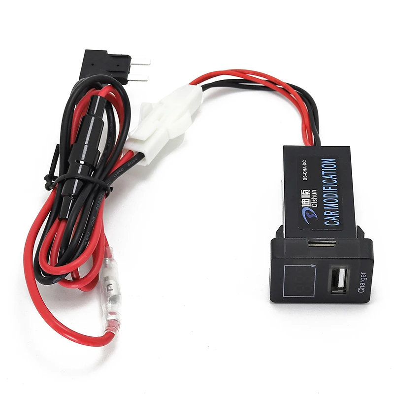 

Car charger with in-car voltage display for Toyota car refit and upgrade