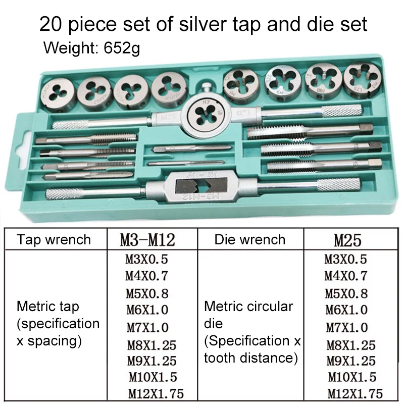 Tap Die набор ручных резьбовых вилок, краны, ручная проборка нитей, инструмент, резьбовой инструмент, набор штампов с футляром для хранения из закаленной высокоуглеродистой стали