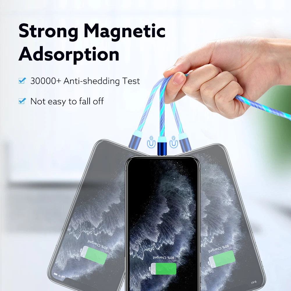 Магнитный зарядный кабель FLOVEME со светодиодной подсветкой Micro USB Type-C для iPhone Samsung