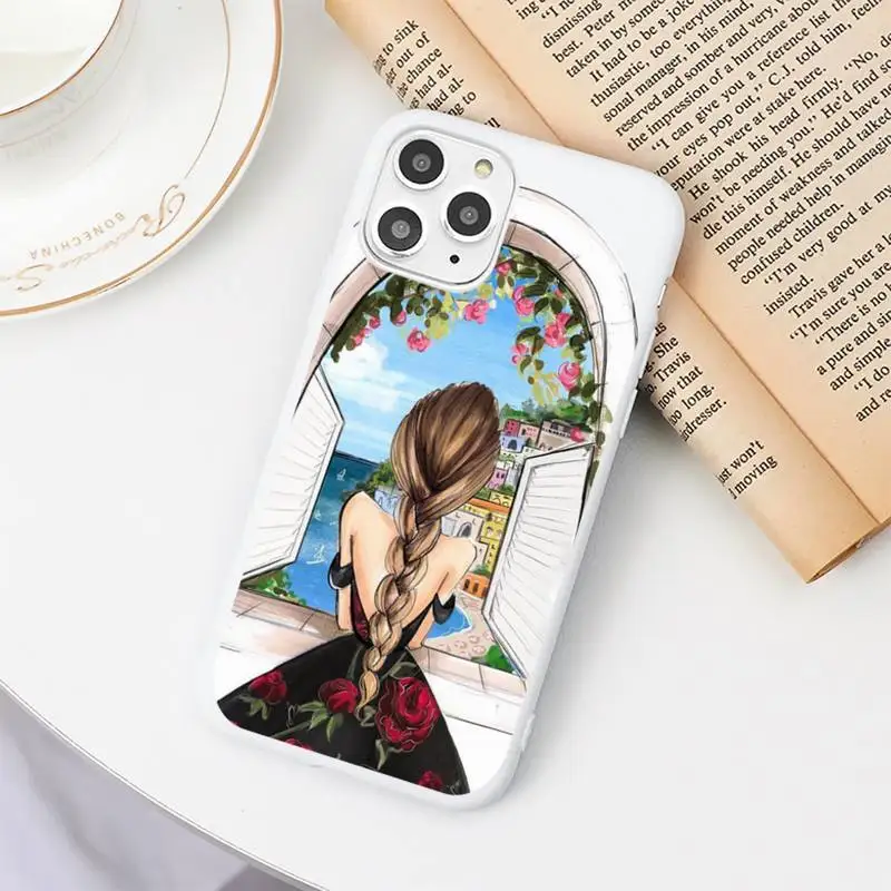

Merry Christmas Brown Hair Girl Phone Case Candy Color for iPhone 11 12 mini pro XS MAX 8 7 6 6S Plus X SE 2020 XR