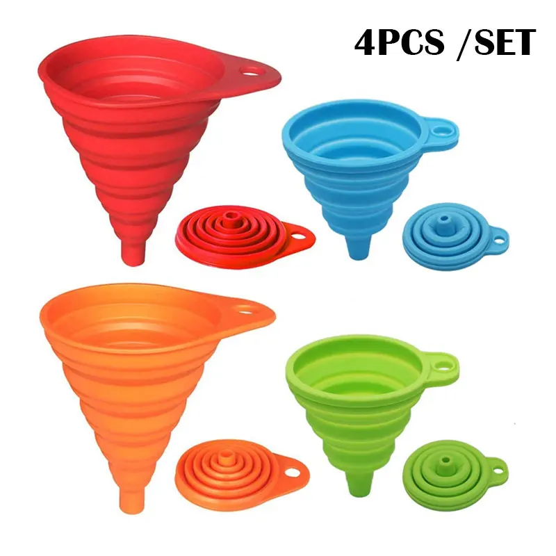 

4PCS Silicone Collapsible Funnel Small and Large, Kitchen Gadgets Foldable Funnel for Water Bottle Liquid Transfer Food Grade