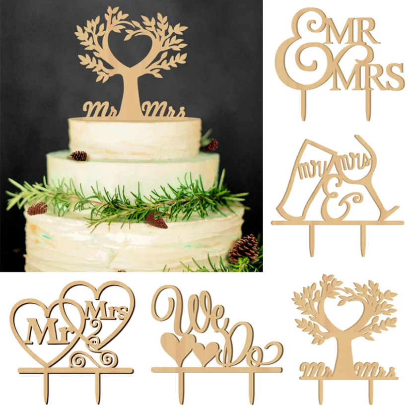 

Wedding Cake Topper Wooden Personalized Cake Decoration Birthday Cupcake Accessories Cake Decorating Supplies