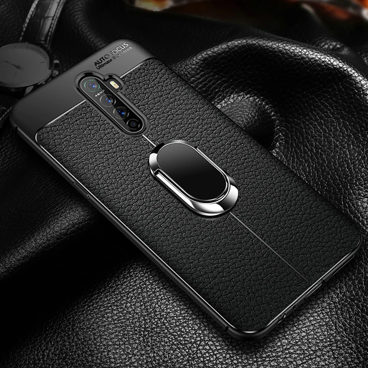 

For OPPO Realme X2 Pro Case Luxury Leather texture With Stand Ring Magnet protective back cover case for OPPO Reno Ace