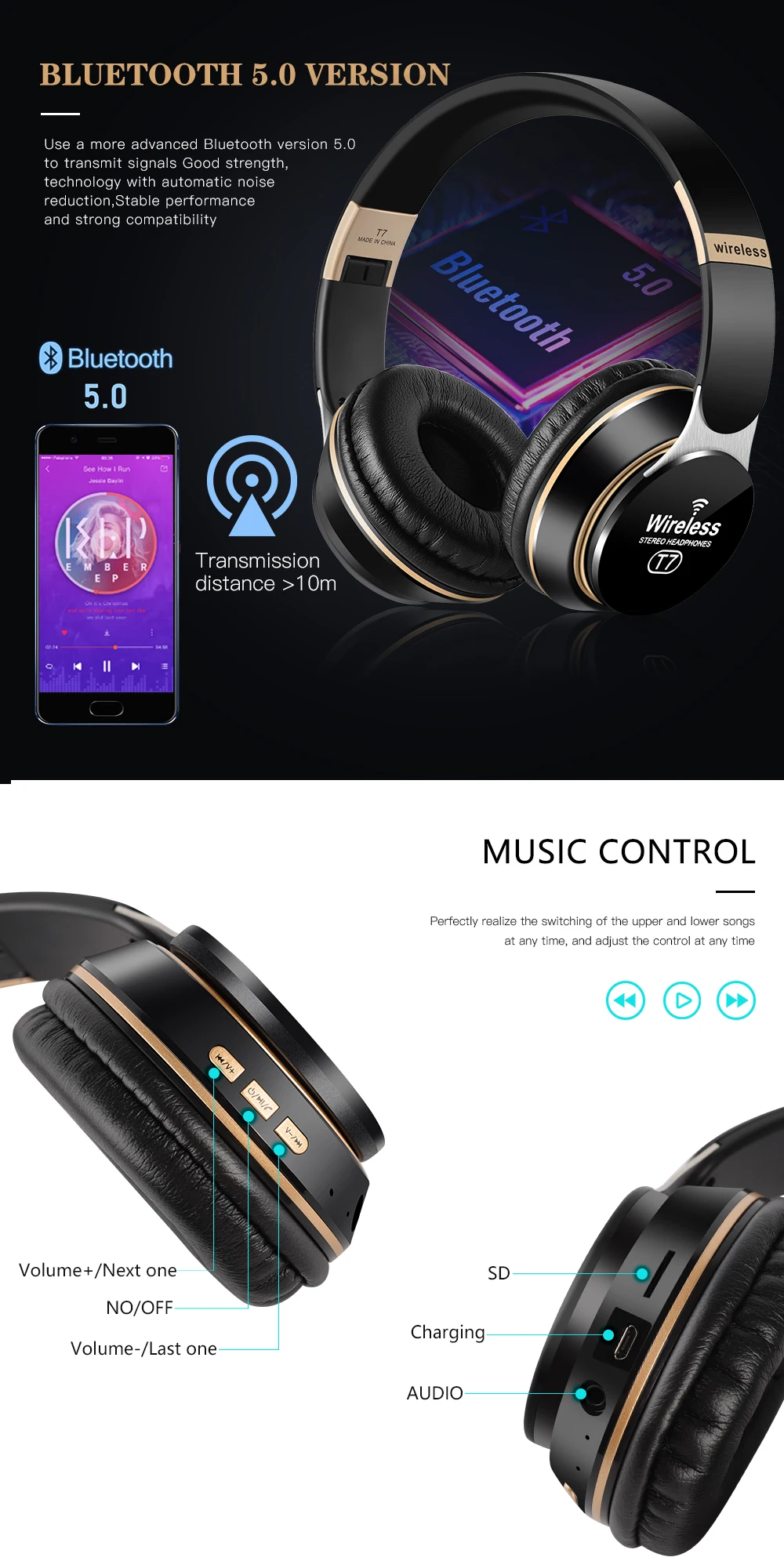 

Bluetooth-наушники складные с микрофоном и поддержкой TF-карты