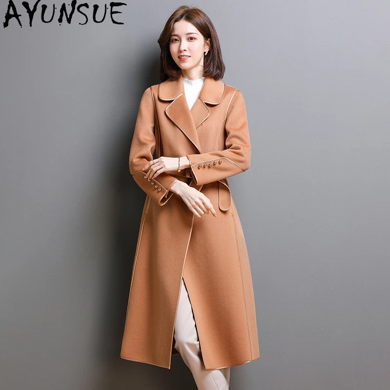 

AYUNSUE 100% шерстяное пальто, женская куртка, осенне-зимние пальто и куртки, Женская длинная одежда, мода 2020, пальто для женщин L4003
