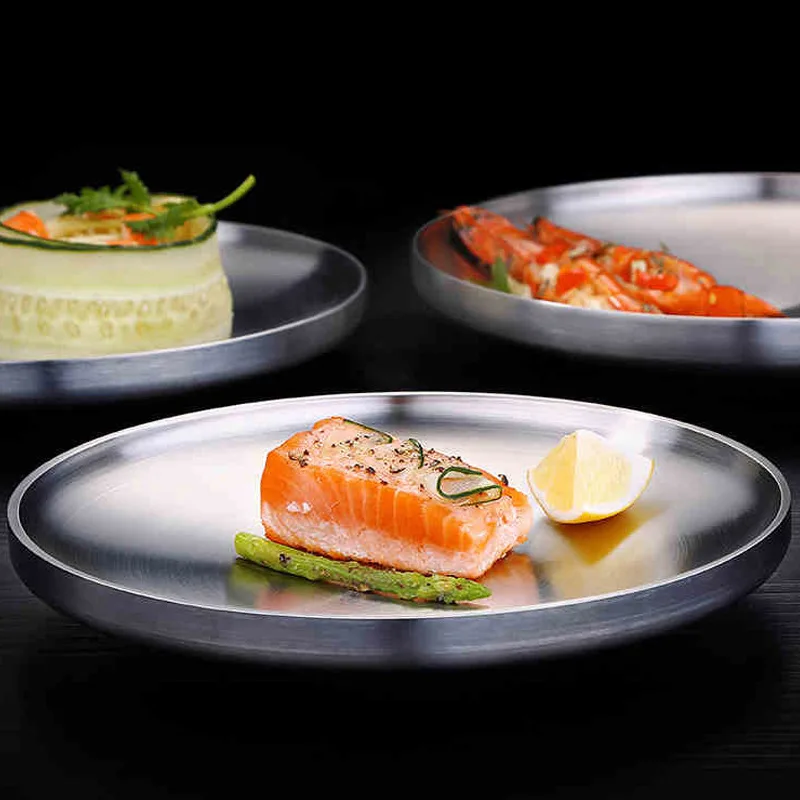 304 двухслойная тарелка из нержавеющей стали с защитой от нагрева посуда