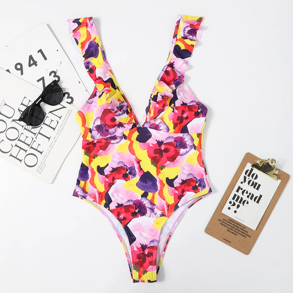 

2021 New Sexy One Piece Swimsuit Women Swimwear Bodysuit Push Up Monokini Bathing Suit Summer Beachwear XXL Ruffle
