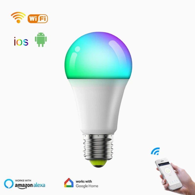 

Умная Светодиодная лампа E27, осветительный прибор с RGB-подсветильник кой, с регулировкой яркости, 10 Вт, меняющая цвет, для украшения дома