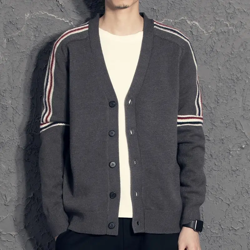 

Color matching ribbon knitted cardigan men's coat spring and autumn men's Outerwear Korean TB sweater