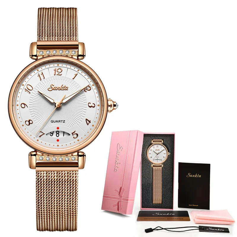 Reloj Mujer женские часы Голубой бриллиант часы Для женщин Водонепроницаемый часы Повседневное модные женские туфли Часы Montre Femme Zegarek Damski+ коробка - Цвет: Rose gold white