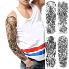 накладная рука плечо тату переводные на тело временные тату мужские женский тату рукав прикольные штучки лиса Водостойкая временная татуировка на всю руку, наклейка, жесткая война, воин, Череп, цветок, флэш-татуировки