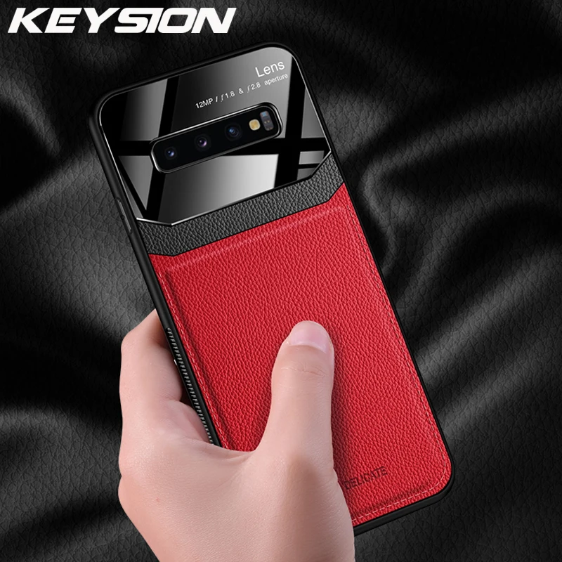 keysion shockproof case for samsung galaxy s10 plus s10e s9 s8 leather mirror glass phone cover for samsung note 10 plus 9 m30s free global shipping