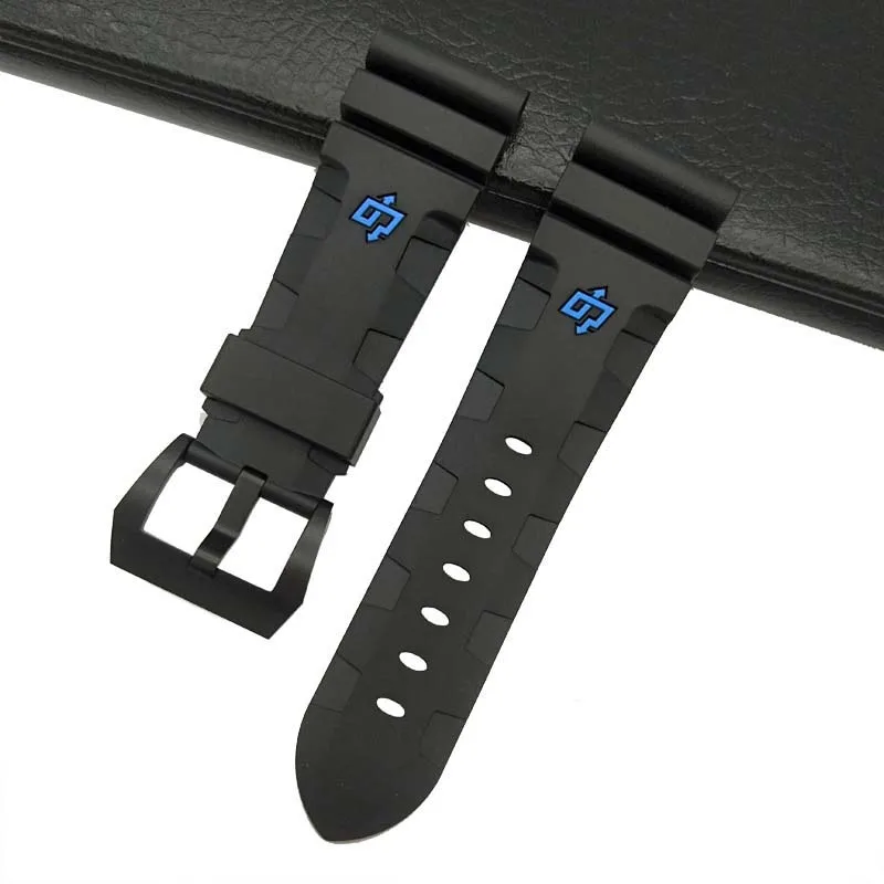 26mm blue mark 24 мм 26 мм черный белый оранжевый Камуфляж красный синий зеленый серый мягкий водостойкий резиновый ремешок для часов для panerai ремень, булавка, пряжка бесплатный инструмент - Цвет ремешка: 26mm blue mark