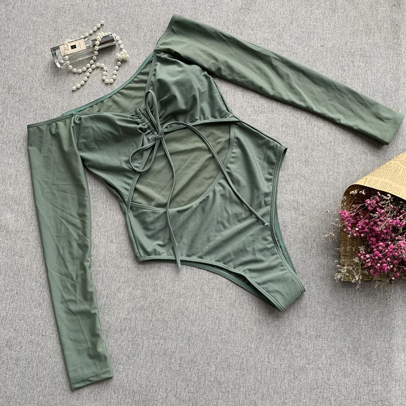 2020 Цельный купальник Женский сексуальный однотонный купальный костюм с