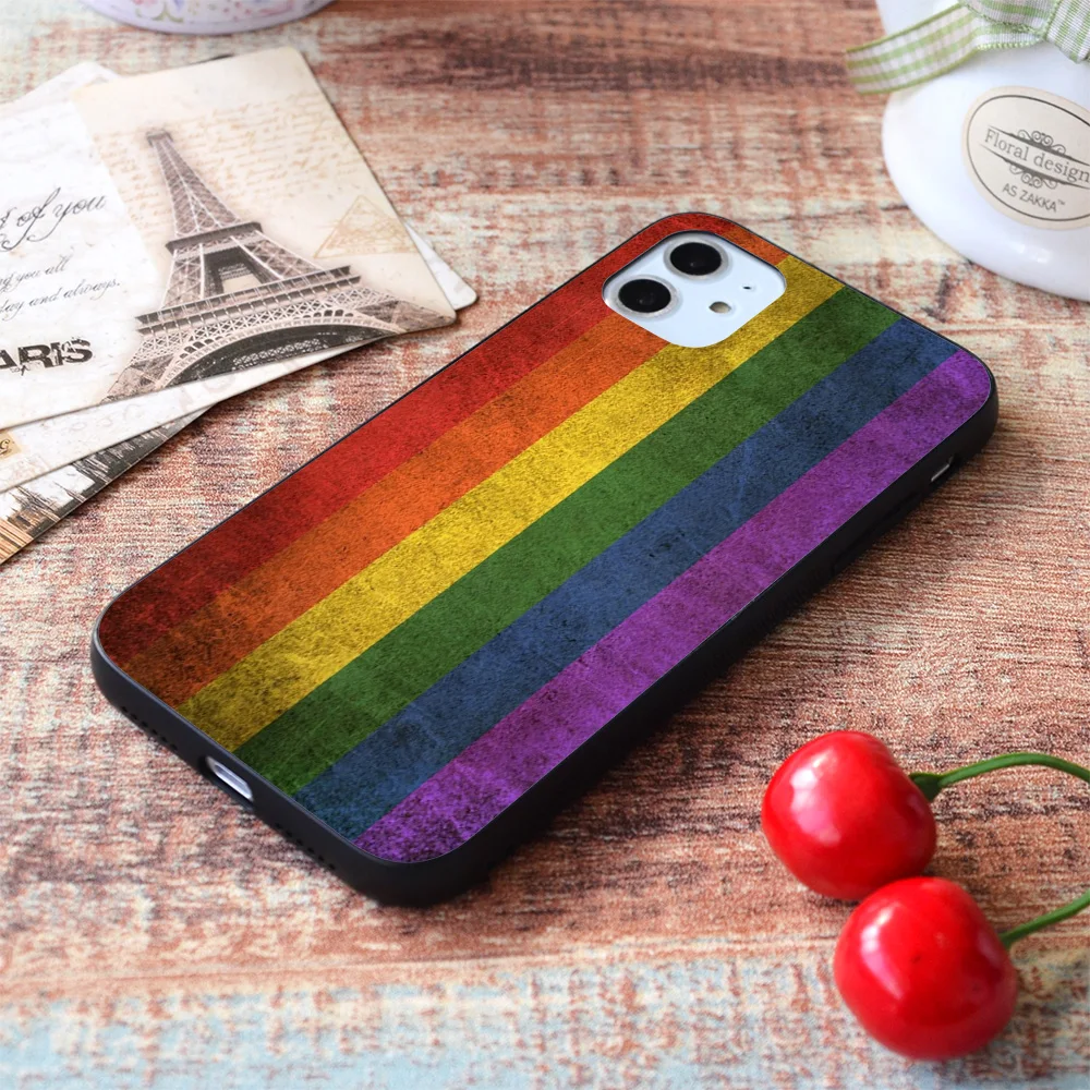 

For iPhone Old and Worn Distressed Vintage Gay Pride Rainbow Flag Soft TPU Border Apple iPhone Case