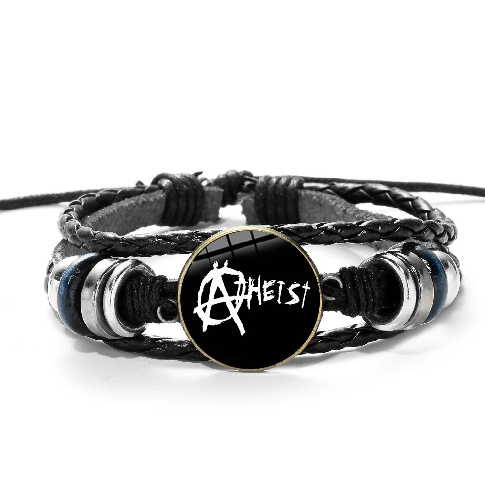 Модные атеист атеизм знак кожаный браслет для мужчин 11 видов стилей ручной