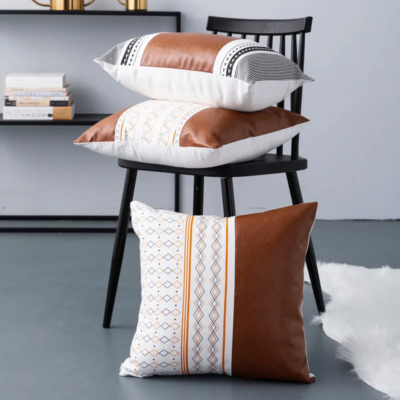 Модная Лоскутная диванная подушка из искусственной кожи 45*45 30*50 однотонная