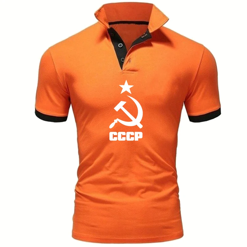 

Рубашка-поло мужская с коротким рукавом, хлопок, Повседневная сорочка СССР, Советский Союз, однотонная, лето