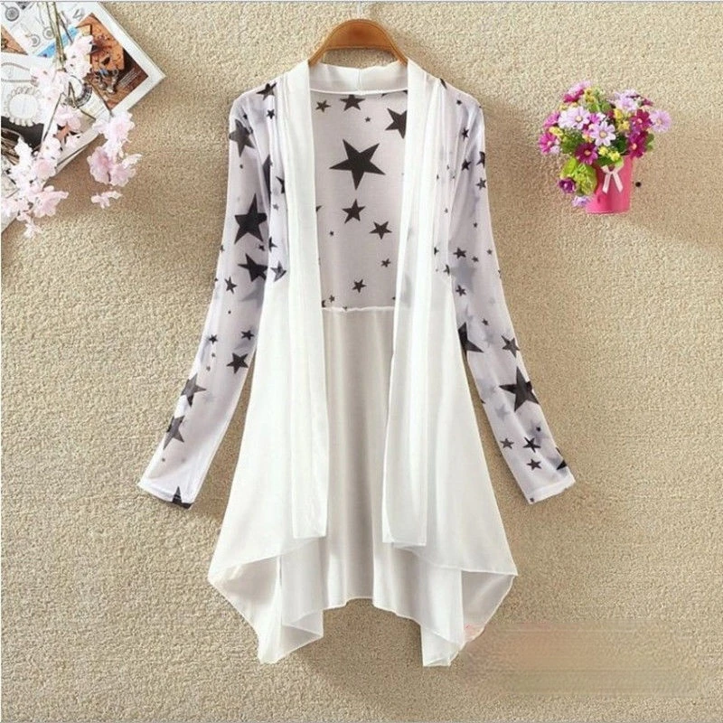Шифоновая куртка кардиган с принтом Пляжная летняя тонкая рубашка длинным