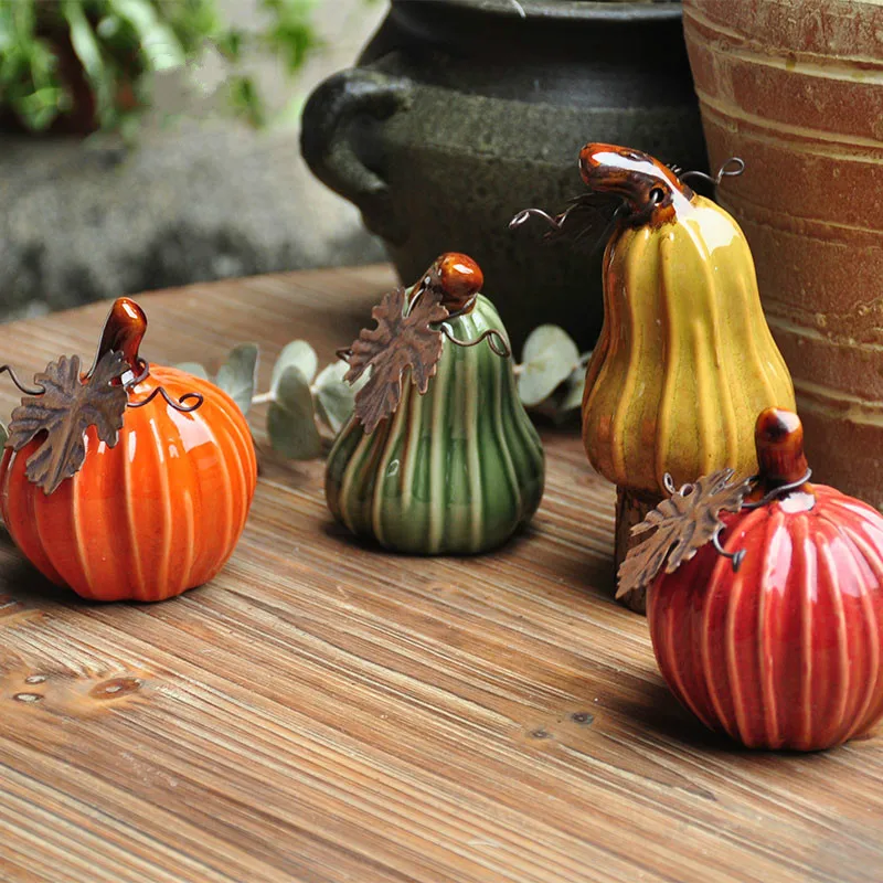 

Креативные кантри роспись Керамическая Тыква украшения сад Садоводство Хэллоуин украшение подарок милая тыква украшение стола ZM903