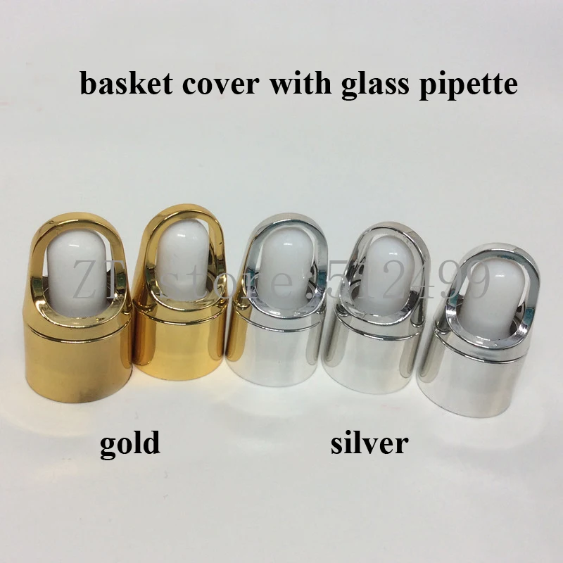 

Алюминиевая крышка корзины золотистого/серебристого цвета 100 шт./лот со стеклянной пипеткой для бутылок духов с эфирным маслом 5/10/15/20/30/50/100 м...