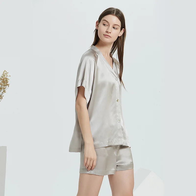 Летние пижамы из чистого шелка новинка для отдыха с v-образным вырезом короткими
