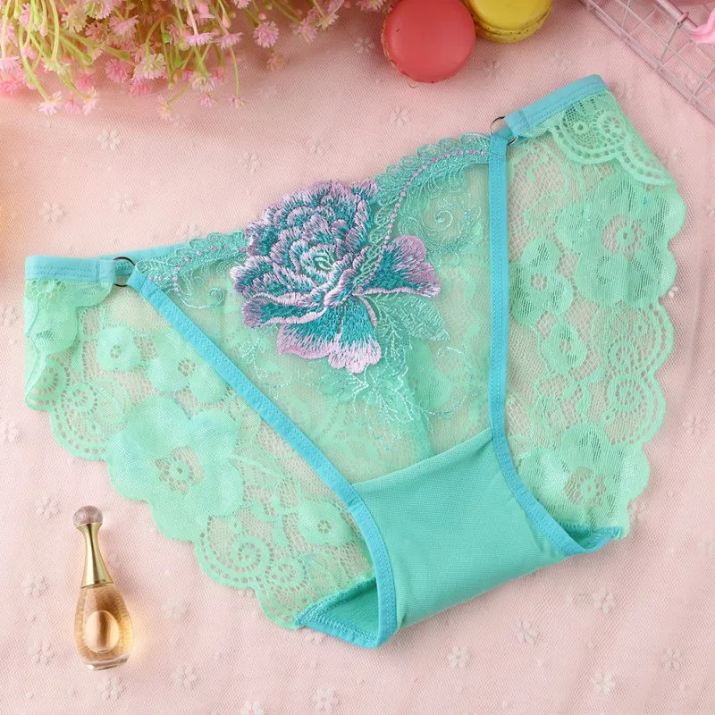 

Sexy Lingerie Embroidered Floral Briefs Women Exquisite Lace Underwear Breathable Soft High Stretchy Panties