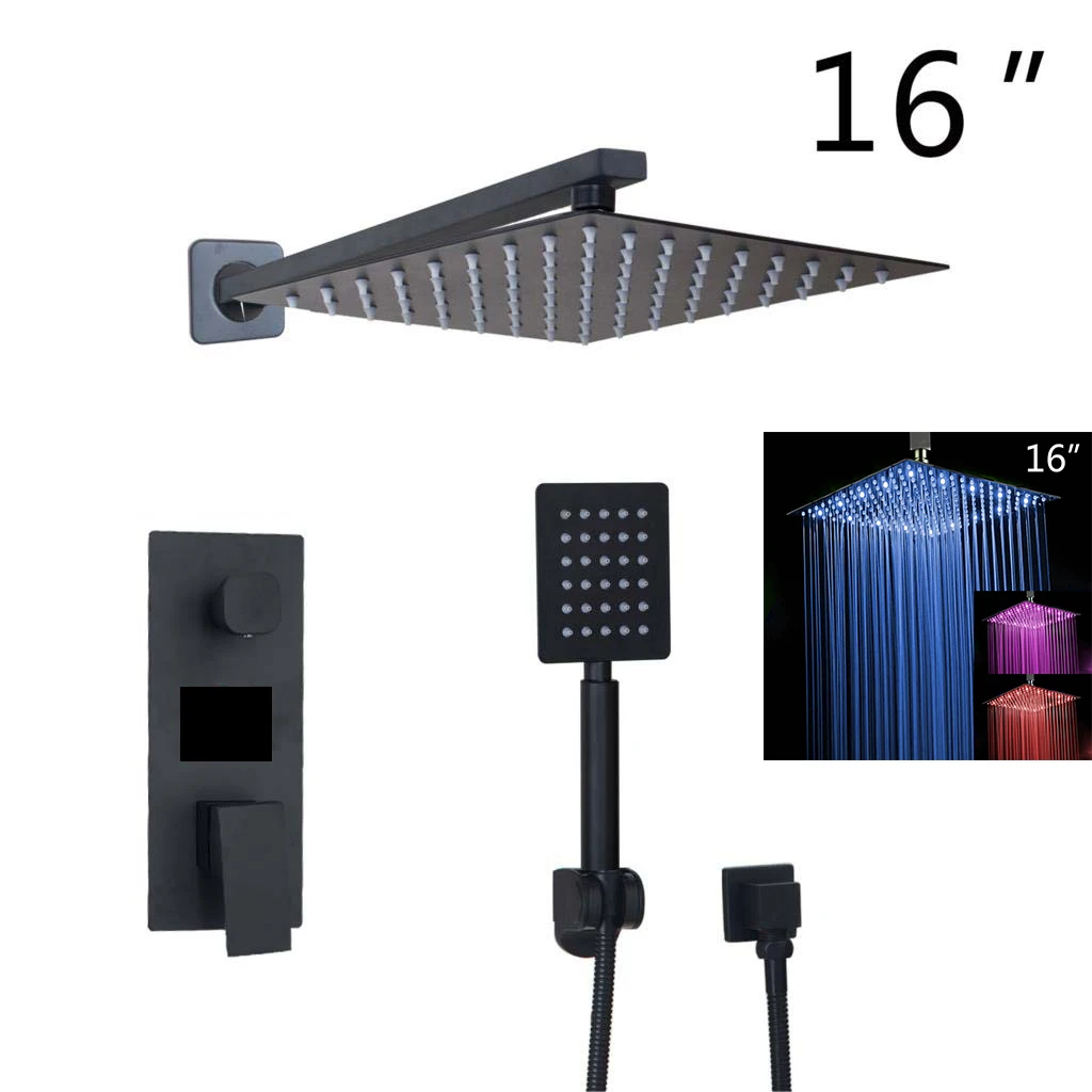 LED 16 inch shower B Monite черный латунь Насадки для душа 2 канальный цифровой Дисплей смесители Ванная комната душевой кран 3-функции цифровой смеситель для душа комплект - Цвет: LED 16 inch shower B