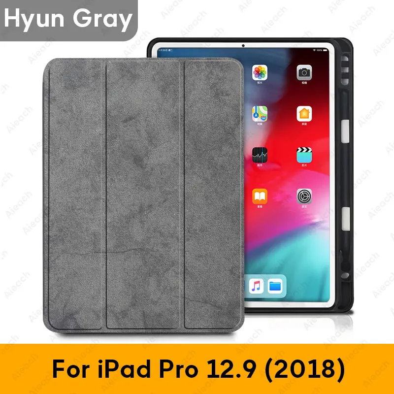 12.9 2018 Gray 02 Чехол для iPad Pro 12,9 с держателем-карандашом из искусственной кожи, передняя крышка, мягкий силиконовый чехол для iPad Pro 12,9 - Цвет: 12.9 2018 Gray 02