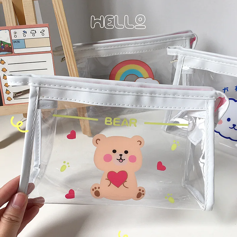 

Cute Transparent PVC Waterproof Pencil Bag Student Kawaii Pencil Case School Office Supplies Stationery Organizer Large Capacity