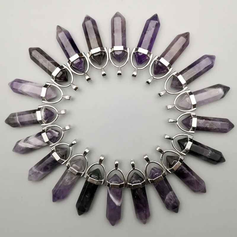 fashion amethyst natural stone crystal pillar pendulum Pendants & necklaces for making Jewelry 12 24 36 50pcs charm wholesale