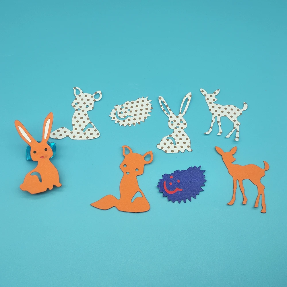 

4 animal rabbit, fox, deer, hedgehog Metal cutting dies Scrapbook stamps Paper card photo album decoration