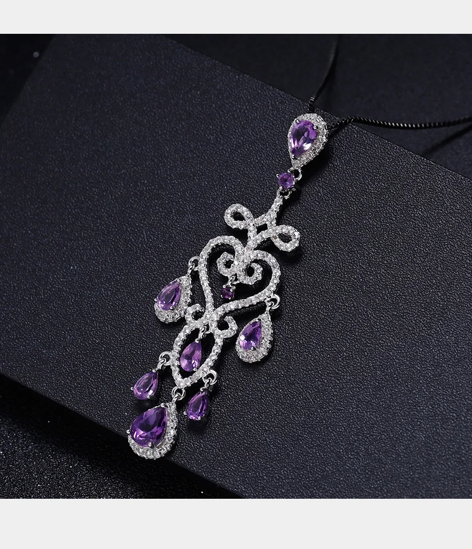 GEM'S балет 2.18Ct натуральный фиолетовый spar кулон 925 пробы серебряные ожерелья и подвески ювелирные украшения для женщин Свадебные