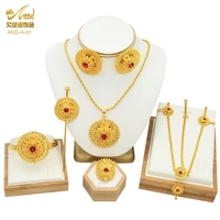 big jewelry set arabia bride wedding for women ethiopia 24k gold plated necklace earrings bracelet ring hairpin african set