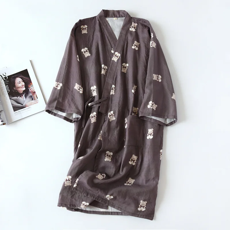 

Summer 100% Cotton Gauze Nightgowns Couple Japanese Kimono Robe Womens Sleepwear Dressing Gown Long Nightwear Bathrobe Wedding