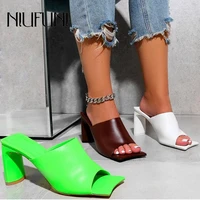 niufuni sexy personality square head duck foot shallow mouth womens sandals open toed thick heels high heeled fashion slippers
