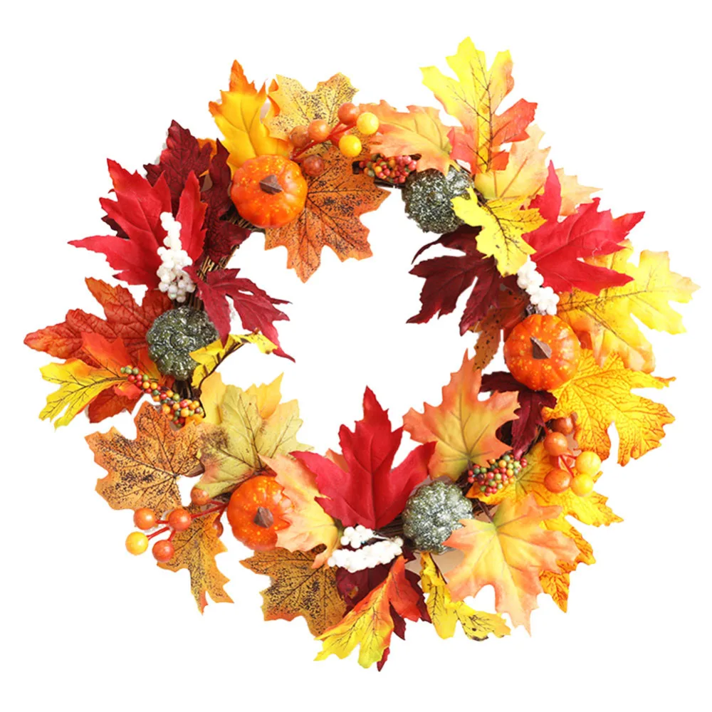 

Artificial Pumpkin Berries Maple Leaves Wreath Wedding Home Party Hanging Decorations For Thanksgiving Days Christmas Wall Door